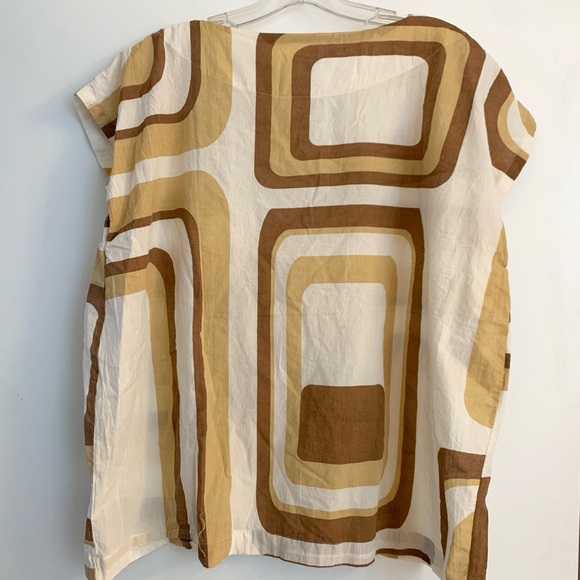 Uzi NYC Printed Tunic Top O/S Tan White worn once - Picture 2 of 4